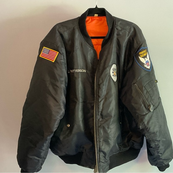 SECURITY Bomber Jacket XXL Black Orange Lined Film TV Wardrobe - Picture 13 of 16